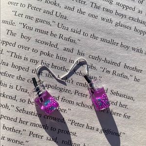 Purple boba silver hook dangle earrings